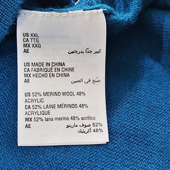 Club Room Merino Blend Oeko-Tex V-Neck Sweater Men's XXL Majestic Teal NWT NEW - Picture 8 of 16